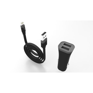 TAB PACK CAR CHARGER 2USB +CABLE 2A USB/LIGHTNING 1M BLACK