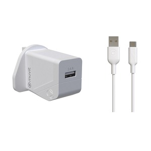 PACK 12W MAINS CHARGER + USB C CABLE 1.2M WHITE UK
