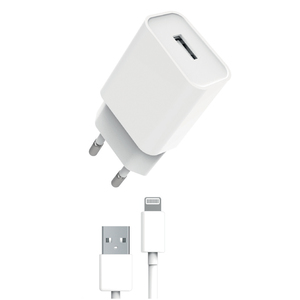 PACK 12W MAINS CHARGER + USB-A LIGHTNING CABLE WHITE
