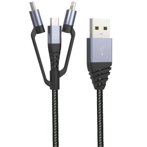 TIGER POWER CABLE 3IN1 USB-A TO MICRO-USB/USB-C/LIGHTNING 1,2M GREY